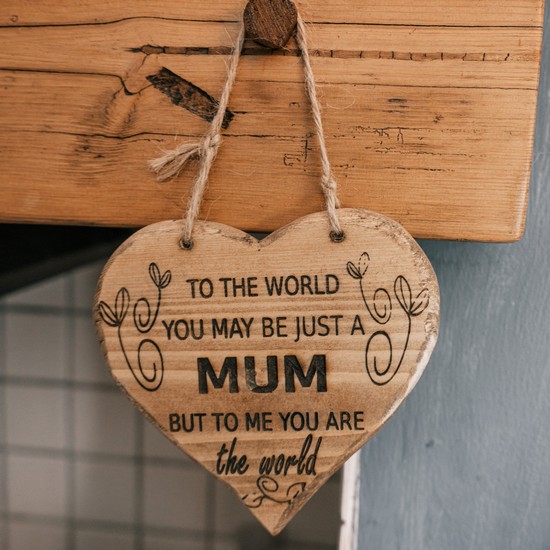 Handmade Reclaimed Wood Hanging Heart with Laser Engraved Message