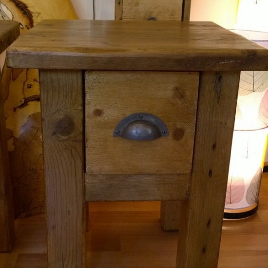 Reclaimed Pine hand crafted rustic Side Table with drawer